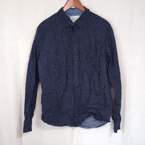 Sovereign Code Dark Blue Polka Dot Chambray Button Up Size Extra large